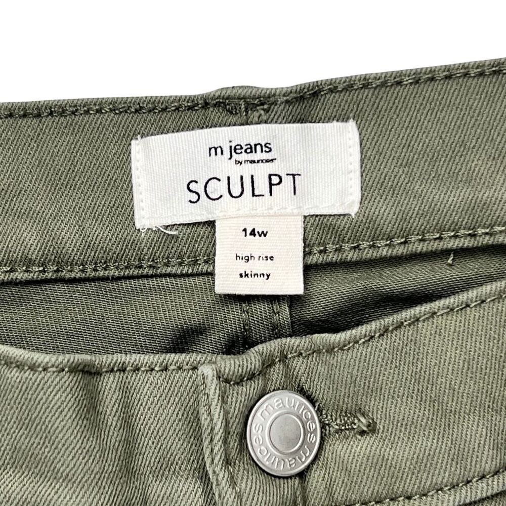 M Jeans Pants 14W Olive Green Neutral Tone Denim Casual Skinny High Rise Jeans - Picture 10 of 14